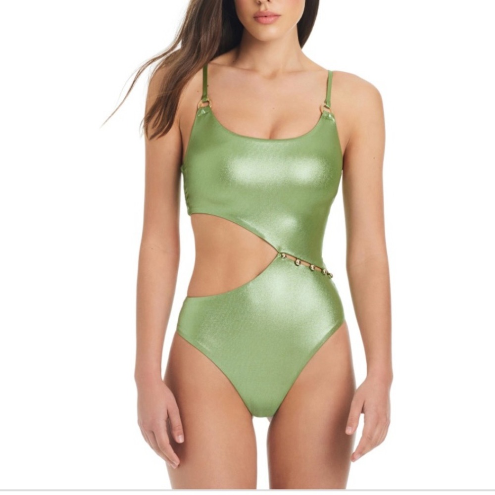 Red Carter Green Shimmer Asymmetric Button One Piece